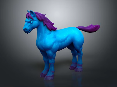 Blue Horse With Purple Mane And Tail In Stylized Design 3d model