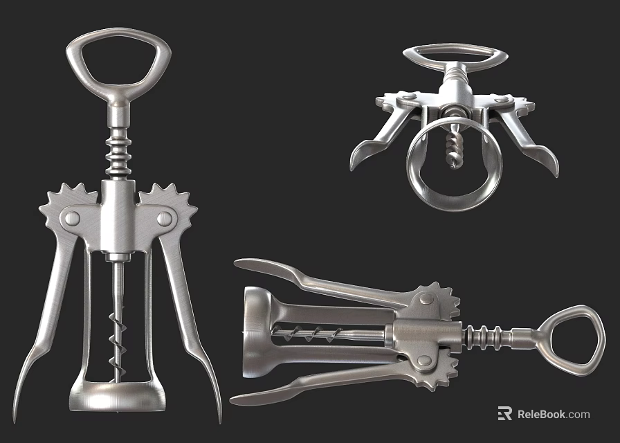 Stainless Steel Corkscrews With Various Designs Spiral And Handle Details 3d model 