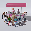 Pink Garden Kiosk With Canopy Selling Ice Cream People And Balloons Around