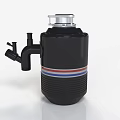 Black Garbage Disposal Kitchen Appliance With Silver Top And Red Blue White Stripes