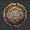 Circular Layered Stone Platform With Concentric Circles Golden Runes And Blue Gems