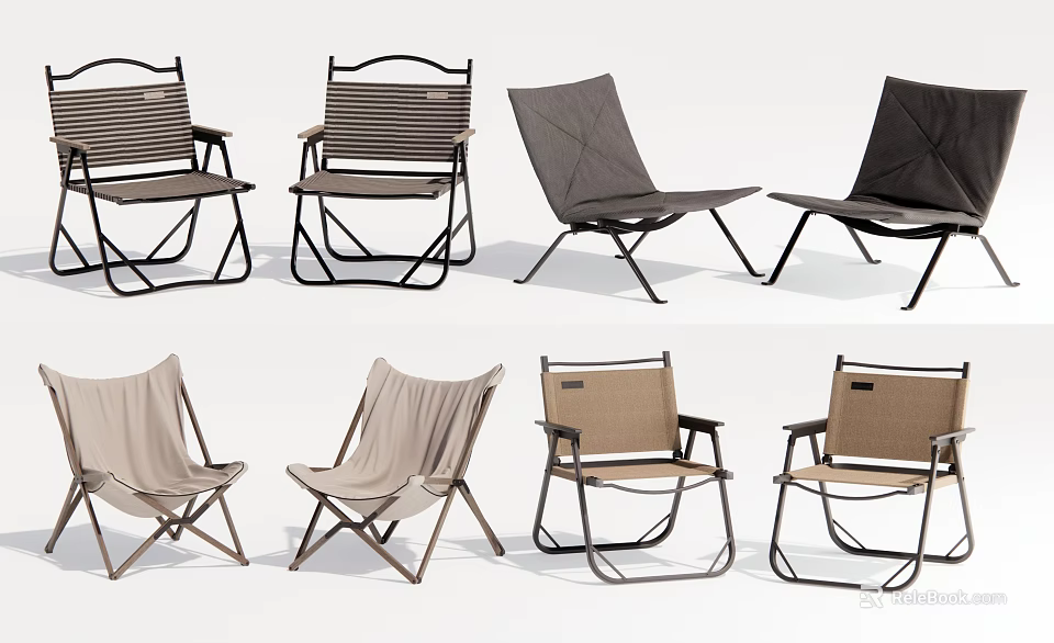 Various Modern Outdoor Chairs With Multiple Designs Metal Frames And Fabric Seats 3d model 