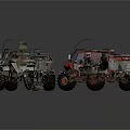 Red And Camouflage Off Road Vehicles Featuring Rugged Design And Large Tires