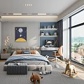 Kids Room Interior With Cozy Bed Stuffed Animals Wall Art Desk Shelves And Large Window