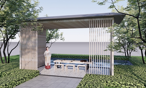 Japanese-style gallery pavilion gallery 3d model