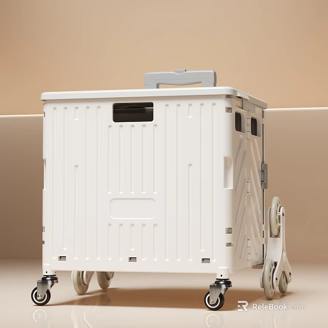 White Plastic Storage Cabinet With Rolling Wheels And Handle For Home Organization 3d model 