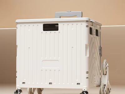 White Plastic Storage Cabinet With Rolling Wheels And Handle For Home Organization 3d model