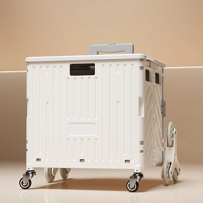 White Plastic Storage Cabinet With Rolling Wheels And Handle For Home Organization 3d model