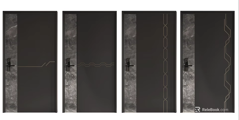 Modern Security Doors With Black Finish Decorative Patterns And Marble Texture 3d model 