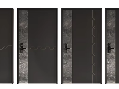 Modern Security Doors With Black Finish Decorative Patterns And Marble Texture 3d model