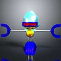 3D Character With Light Blue Head Red Goggles Yellow Sphere And Blue Fork Arms