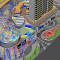 Modern Commercial Landscape Design With Tall Building Shopping Complex And Glass Facade