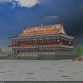 Traditional Chinese Ancient Architecture With Two Story Yellow Tiled Roof Red Doors Windows And Spacious Square