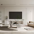 Modern Living Room Interior With White Sofa Round Coffee Table Green Plant Chairs and Rug