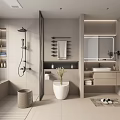 Modern Bathroom Interior Design With Vanity Mirror Shower Area And Cabinets