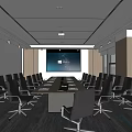 Modern Conference Room Interior Design With Long Table Multiple Chairs And Large Screen 3d model