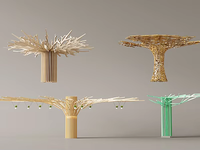 Creative Decorative Columns with Tree shaped Tops in Various Color Designs 3d model