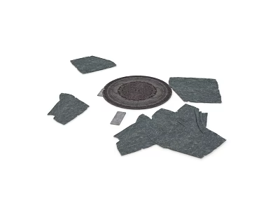 Gray Textured Material Sheets With Central Circular Woven Object And Scattered Pieces 3d model