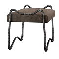 Brown Upholstered Sofa Bench With Black Curved Metal Frame Modern Design Style