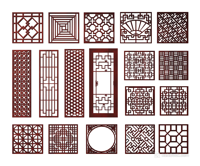 Chinese Traditional Lattice Window Panel Designs With Square Circular And Geometric Patterns 3d model