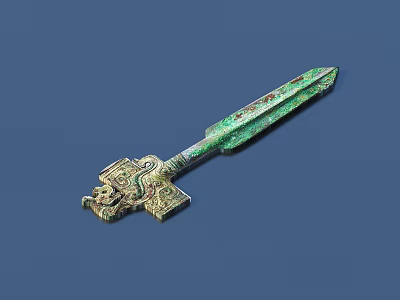 Ancient Traditional Bronze Dagger With Intricate Patterns And Greenish Patina 3d model