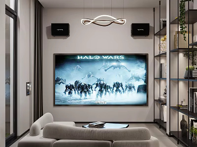Modern Home Theater Room With Large Screen Sofa And Speakers 3d model
