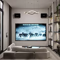 Modern Home Theater Room With Large Screen Sofa And Speakers 3d model