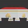 Stylish Sofa Stool With Red Cushion White Body And Golden Shell Decorations