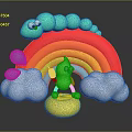 Green Cartoon Character Outfit With Pink Sleeves And Legs By Rainbow Clouds