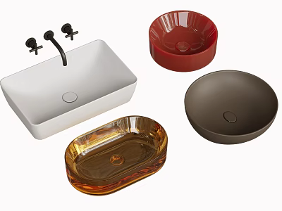 White Square Red Round Brown Amber Glass Oval Washbasins With Various Shapes And Colors 3d model