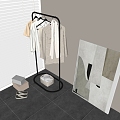 Wrought Iron Clothes Hanger Clothing Storage Basket Storage Box Floor Hanger Slippers 3d model