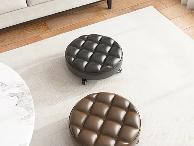 Tufted Leather Round Stools in Black and Brown for Living Room Decor Setup 3d model