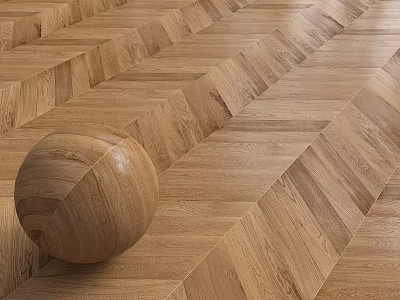 Oak Wood Flooring In Herringbone Pattern With Wooden Sphere 3d model