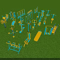 Vibrant Garden Decor Featuring Blue Yellow Fitness Equipment on Green Lawn