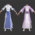 Woman In Traditional Blue And White And Purple Long Robes With Sashes