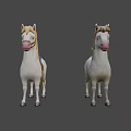 Two White Stuffed Toy Horses With Saddle Bridle And Mane Details