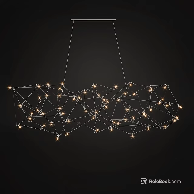Modern Geometric Chandelier with Irregular Linear Mesh Structure and Small Light Bulbs 3d model 