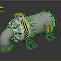 Industrial Equipment Featuring Cylindrical Body Yellow Top Warning Stripes Curved Pipe And Metal Brackets