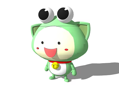 Cute Green Cat Plush Doll With Big Eyes Red Collar And Bell Decoration 3d model