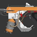 Sci Fi Mechanical Handheld Weapon Design Featuring Orange Gray Components Grip And Barrel
