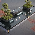 Modern Decorative Water Fountain With Green Plants Lighting And Stone Pavement Design