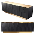Elegant Modern Wooden Sideboard Featuring Black And Gold Geometric Panel Design 3d model