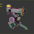 Mechanical Robot Character With Yellow Helmet And Gray Orange Mechanical Legs