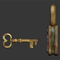Vintage Brass Padlock Hardware Tool With Rustic Key And Antique Design Details
