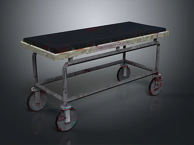 Vintage Metal Frame Furniture Cart With Black Top Surface And Rolling Wheels 3d model