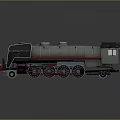 Steam Locomotive 3D Model With Silver Black Exterior Red Details Three Chimneys And Multiple Wheels