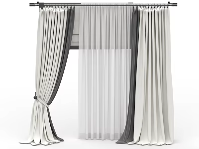 Elegant Modern Curtains With Light Gray And White Double Layer Draped Fabric And Tied Details 3d model