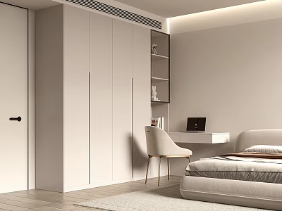 Modern Built in Wardrobe Design In Bedroom With Storage Cabinets And Desk Chair 3d model