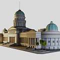 Grand Classical Capitol Building with Green Domes and Columns Stone Steps Surrounded by Palm Trees