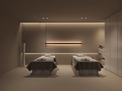 Modern SPA Sauna Interior Design With Massage Beds And Soft Lighting 3d model
